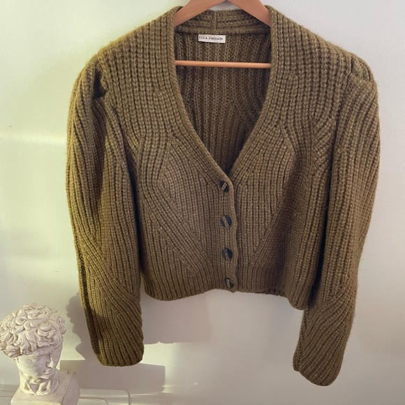 NWT ULLA JOHNSON Greta Wool Knit Cardigan Olive Large - Picture 6 of 16